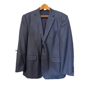 Jos A Bank Travelers Collection Wool Sport Coat Blazer 43R Blue Plaid